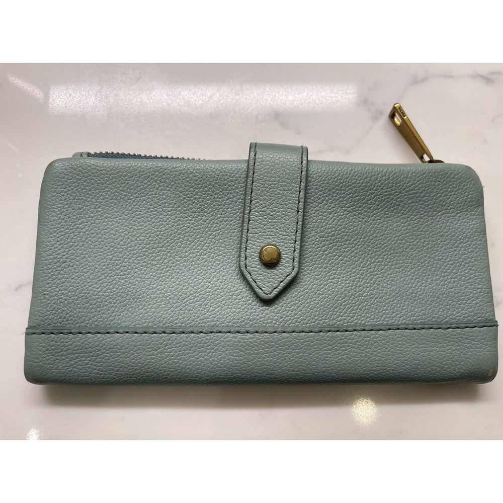 FOSSIL LAINIE Teal CROSSGRAIN LEATHER ORGANIZER CREDIT CARD FLAP SNAP WALLET